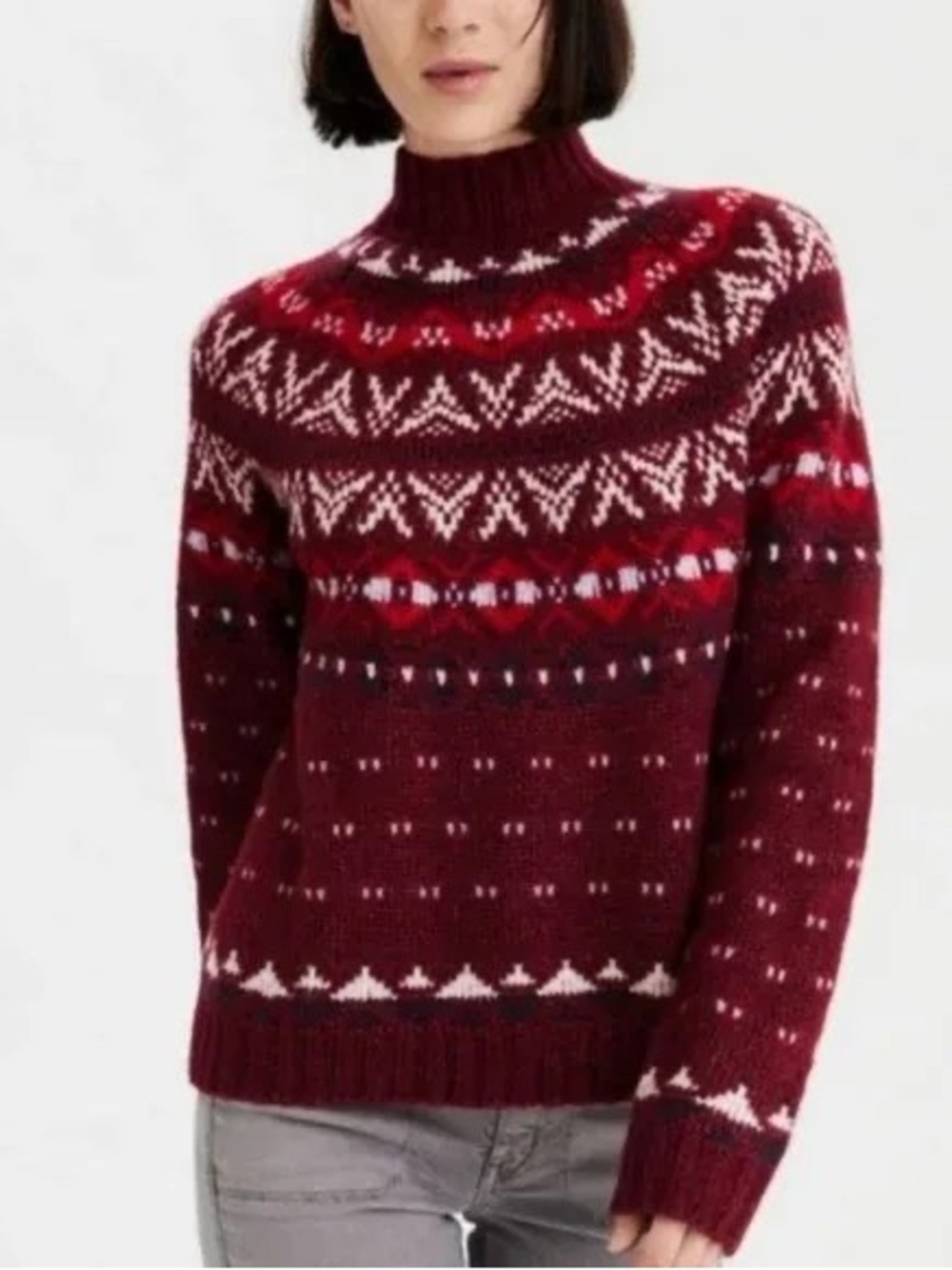 American Eagle Outfitters Burgundy Fair Isle Turtleneck Sweater Wool Blend